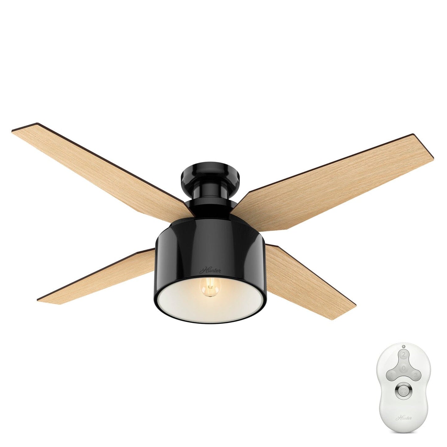 Cranbrook Low Profile with Light 52 inch Ceiling Fans Hunter Gloss Black - Mid Century Walnut 