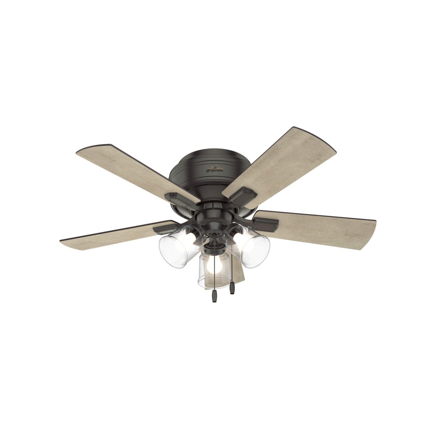 Crestfield Low Profile with 3 Lights 42 inch Ceiling Fans Hunter Noble Bronze - Bleached Grey Pine 