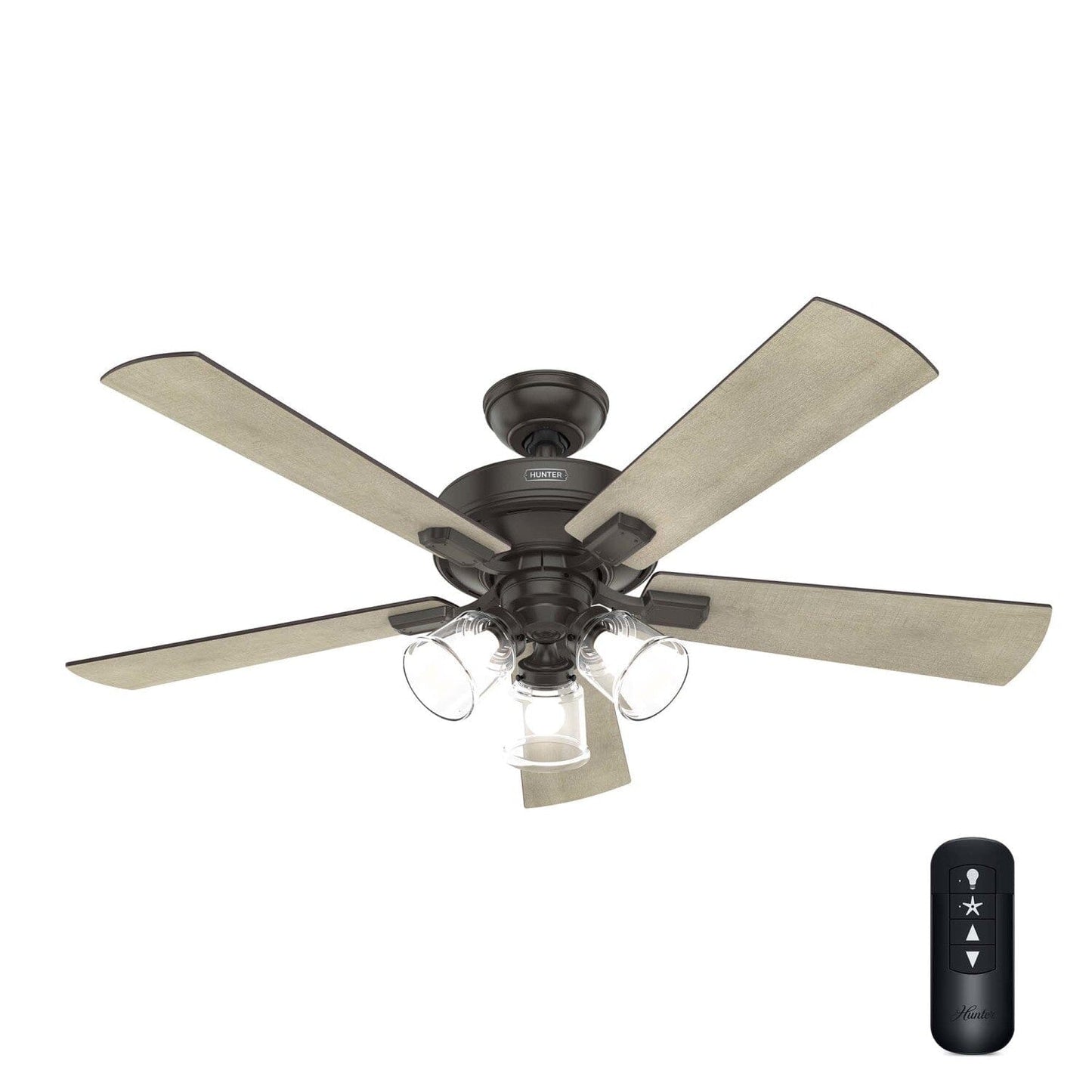 Crestfield with 3 LED Lights 52 inch with remote Ceiling Fans Hunter Noble Bronze - Bleached Grey Pine 