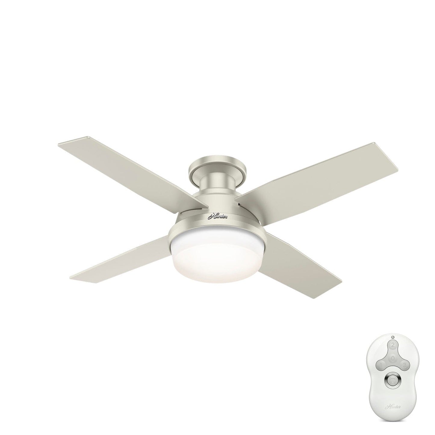 Dempsey Low Profile Outdoor with LED Light and Remote Control 44 inch Ceiling Fans Hunter Matte Nickel - Matte Nickel 