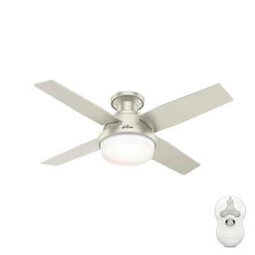 Dempsey Low Profile Outdoor with LED Light and Remote Control 44 inch Ceiling Fans Hunter Matte Nickel - Matte Nickel 
