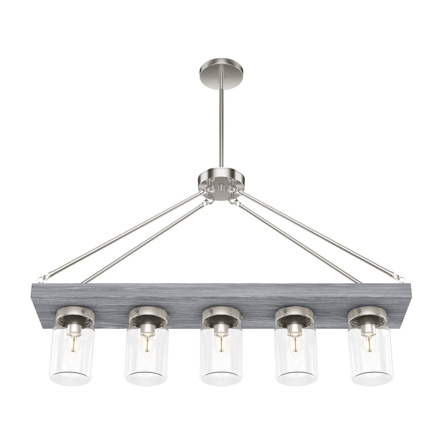 Devon Park 5 Light Linear Chandelier Lighting Hunter Brushed Nickel - Grey Wood 