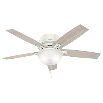 Donegan Low Profile Fresh White and Frosted with LED Light 52 inch Ceiling Fans Hunter Fresh White - Light Gray Oak 