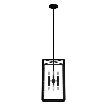 Felippe 8 Light Pendant Lighting Hunter Natural Black Iron - Seeded 