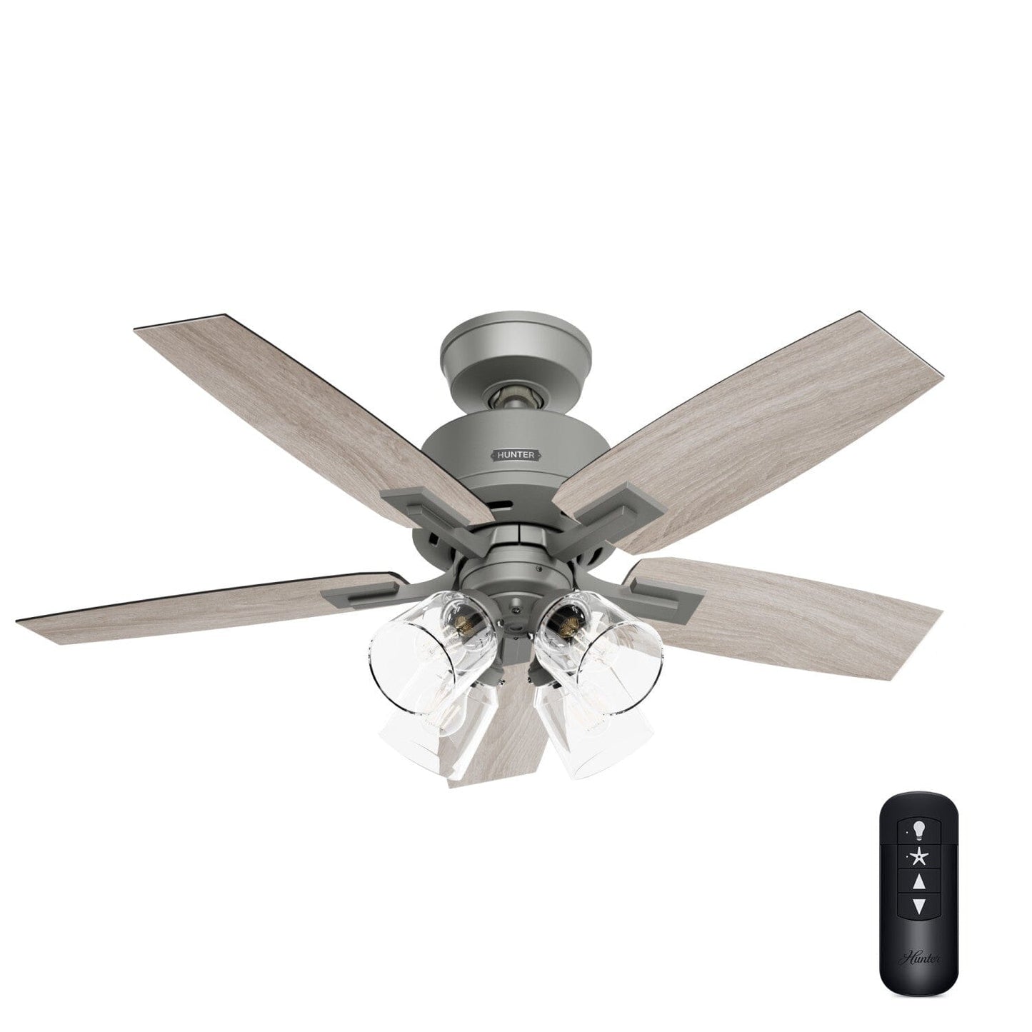 Gatlinburg with 4 Lights 44 inch Ceiling Fans Hunter Matte Silver - Light Gray Oak 