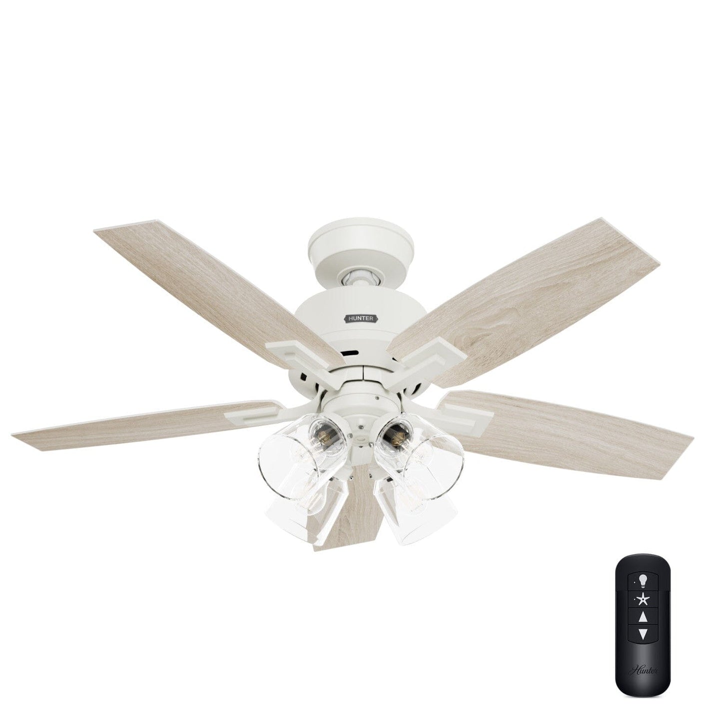 Gatlinburg with 4 Lights 44 inch Ceiling Fans Hunter Matte White - Light Oak 