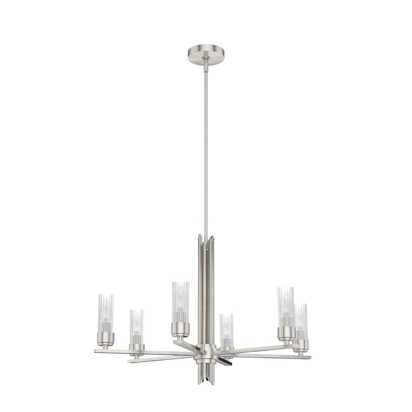 Gatz 6 Light Chandelier Lighting Hunter Brushed Nickel - Ribbed 