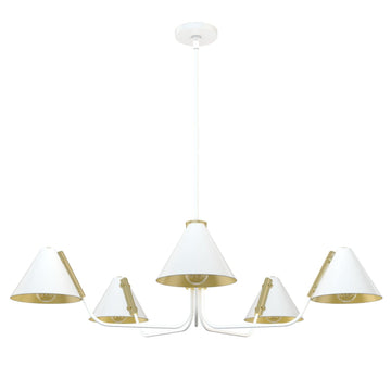 Grove Isle Chandelier 5 Light Lighting Hunter Matte White - Modern Brass 
