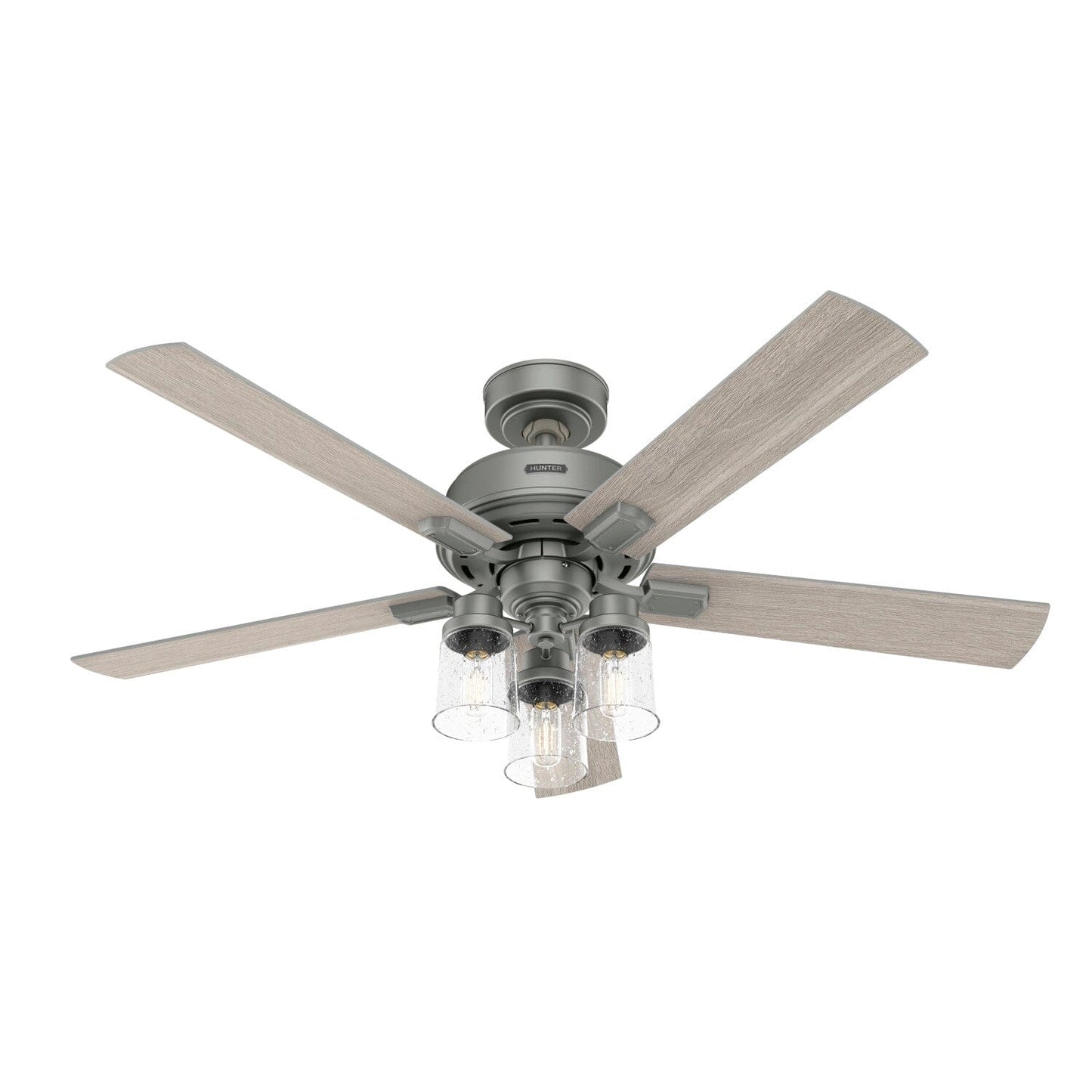 Hartland Clear Seeded with LED Light 52 inch Ceiling Fans Hunter Matte Silver - Light Gray Oak 