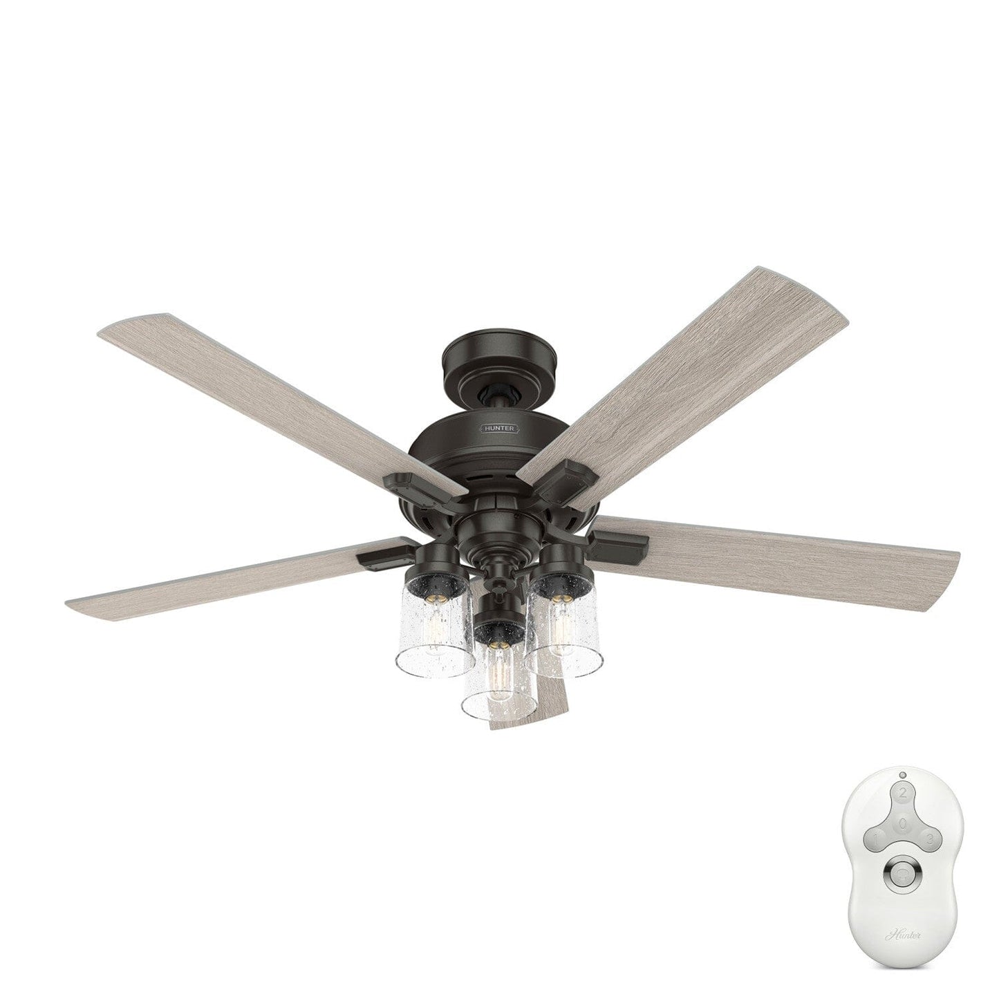 Hartland Clear Seeded with LED Light 52 inch Ceiling Fans Hunter Noble Bronze - Light Gray Oak 