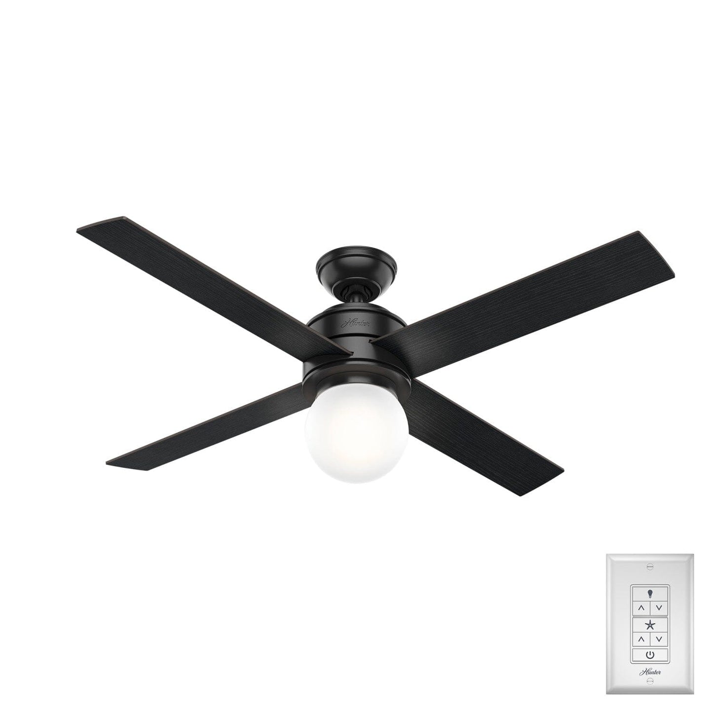 Hepburn with LED Light 52 inch Ceiling Fans Hunter Matte Black - Black Oak 