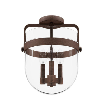 Karloff 3 Light Semi-Flush Mount Lighting Hunter Textured Rust - Clear 