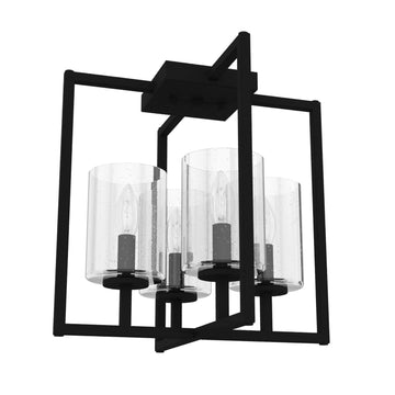 Kerrison 4 Light Flush Mount Lighting Hunter Natural Black Iron - Seeded 