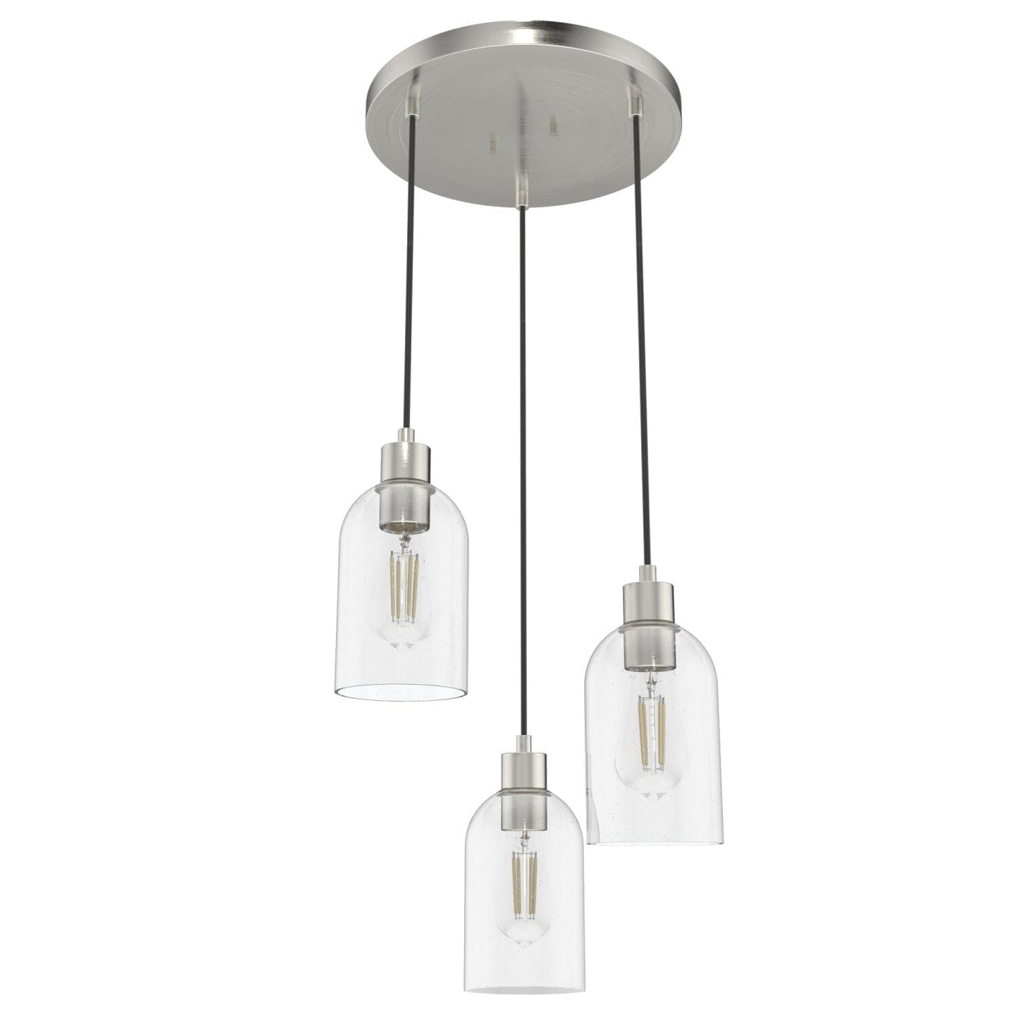 Lochemeade Clear Seeded Glass 3 Light Round Pendant Cluster Lighting Hunter Brushed Nickel - Seeded 