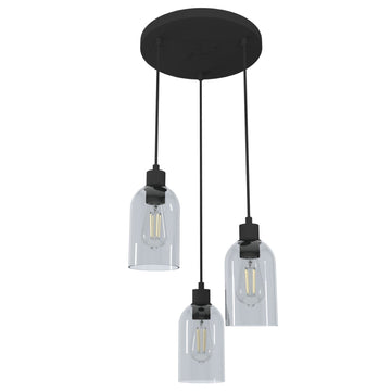 Lochmeade Smoked Glass 3 Light Round Pendant Cluster Lighting Hunter Natural Black Iron - Smoked 
