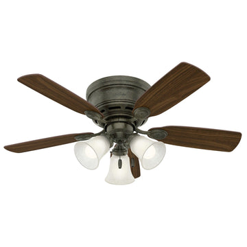 Low Profile White Snowflake Linen with 3 LED Lights 42 inch Ceiling Fans Hunter Provencal Gold - Walnut 