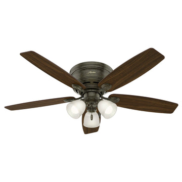 Low Profile White Snowflake Linen with 3 Lights 52 inch Ceiling Fans Hunter Provencal Gold - Walnut 