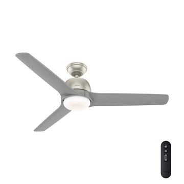 Norden with Light 54 inch Ceiling Fans Hunter Matte Nickel - Gray Featherwood 