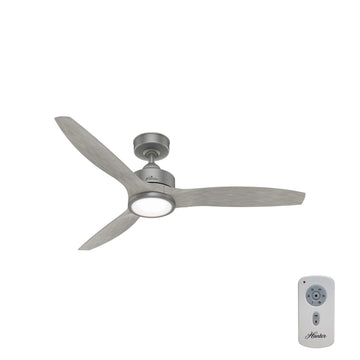Park View Outdoor ENERGY STAR with LED Light 52 inch and Remote Control Ceiling Fans Hunter Matte Silver - Weathered Beech Wood 
