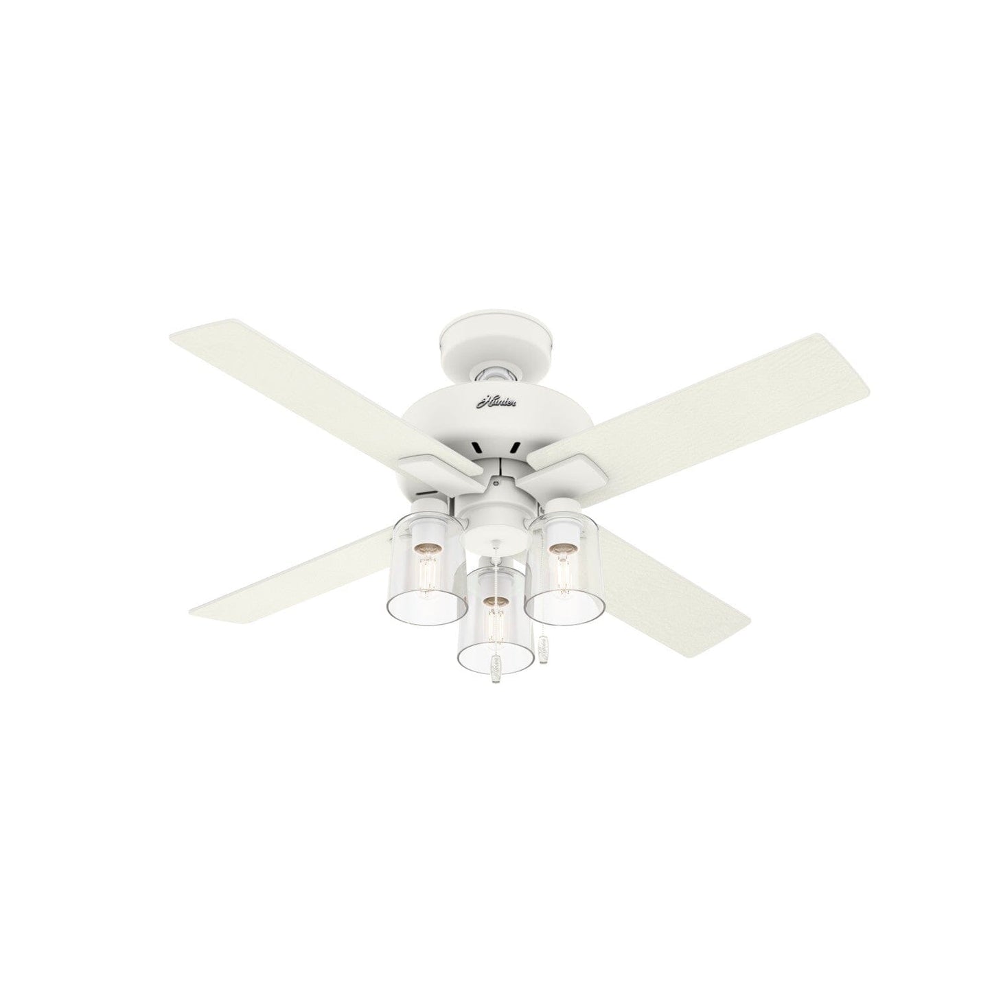 Pelston with LED Light 44 in Ceiling Fans Hunter Matte White - White Grain 