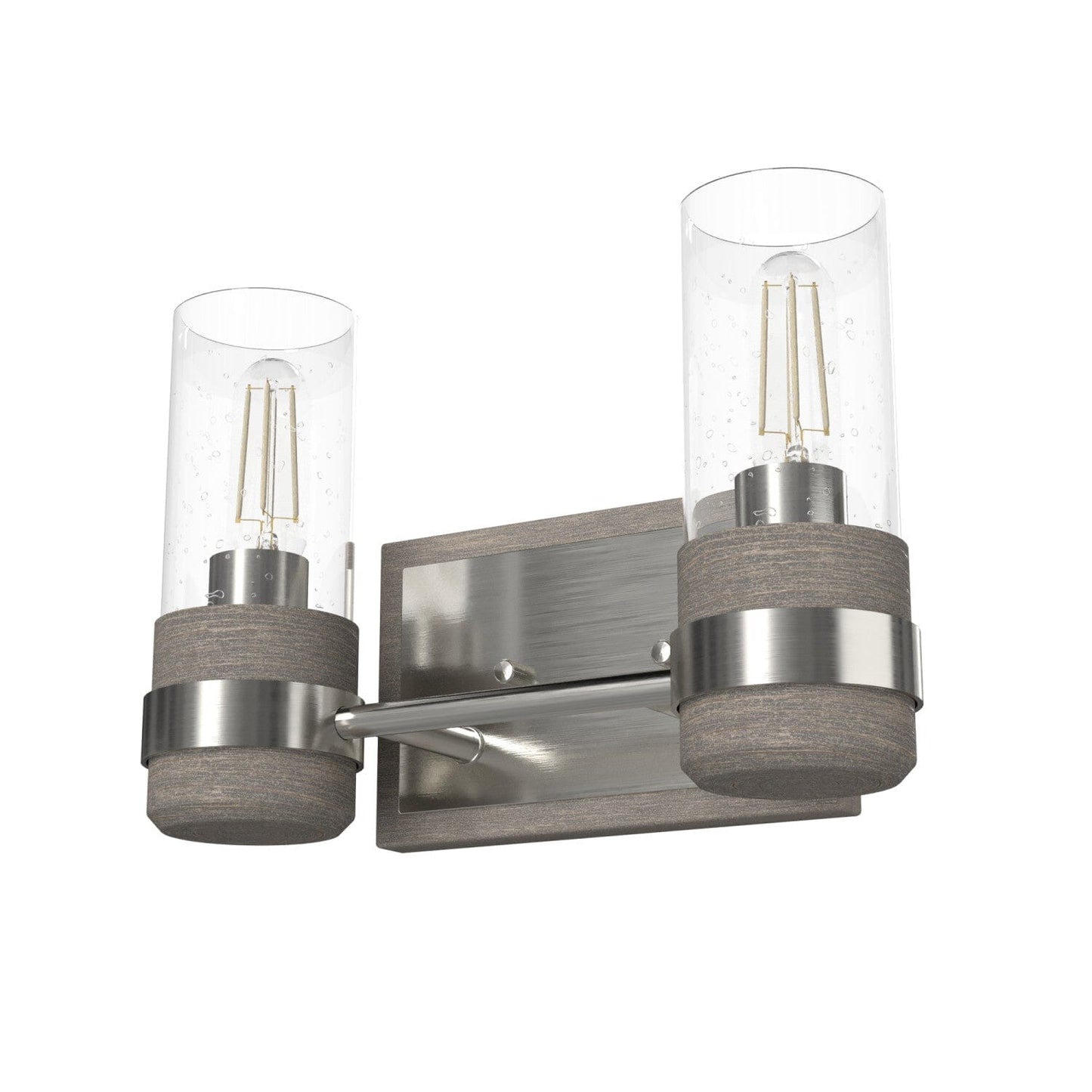 River Mill 2 Light Vanity Lighting Hunter Brushed Nickel - Gray Wood 