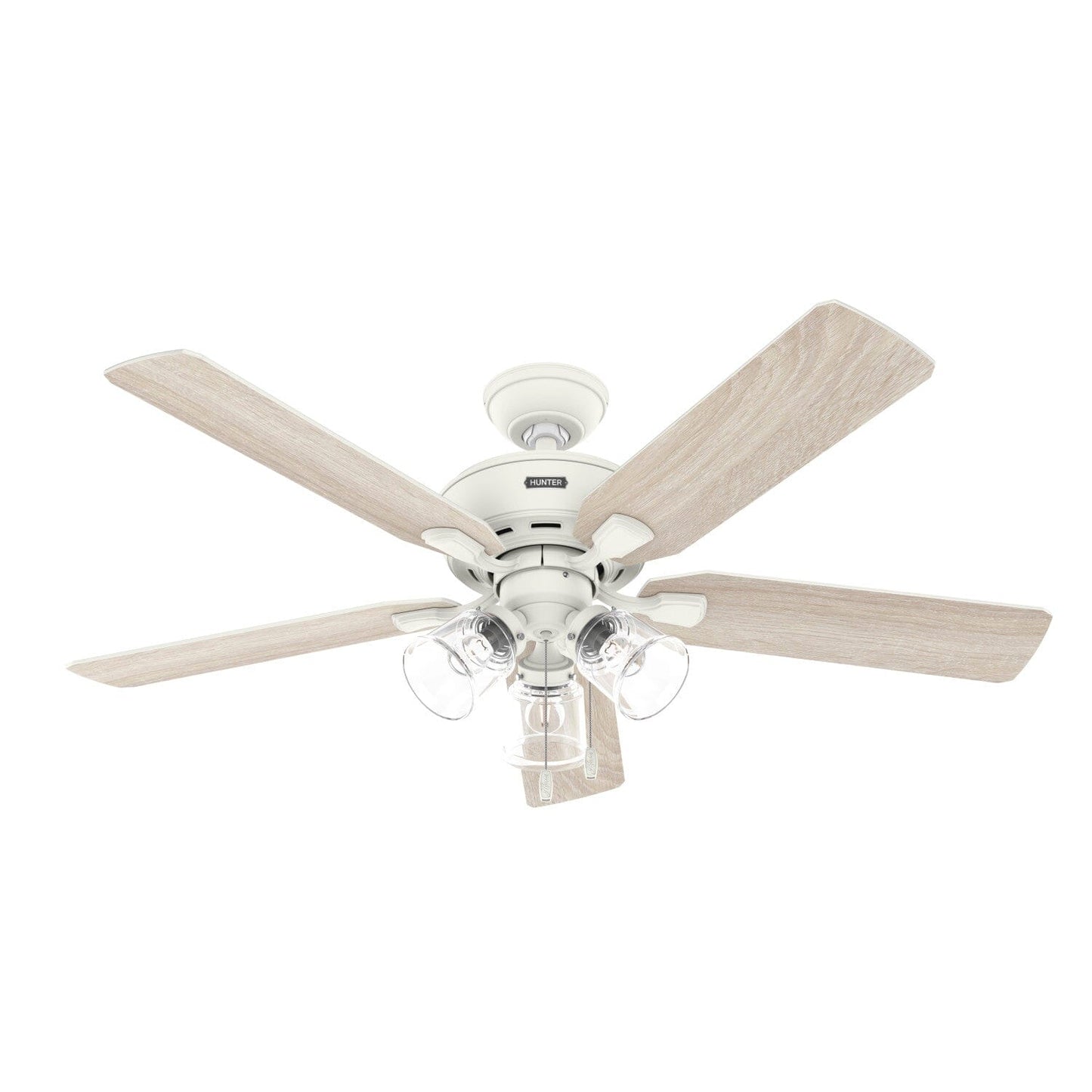 Rosner with 3 Lights 52 inch Ceiling Fans Hunter Matte White - Light Oak 