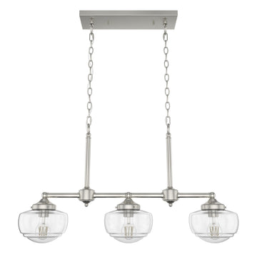 Saddle Creek Clear Seeded Glass 3 Light Linear Chandelier Lighting Hunter Brushed Nickel - Seeded 