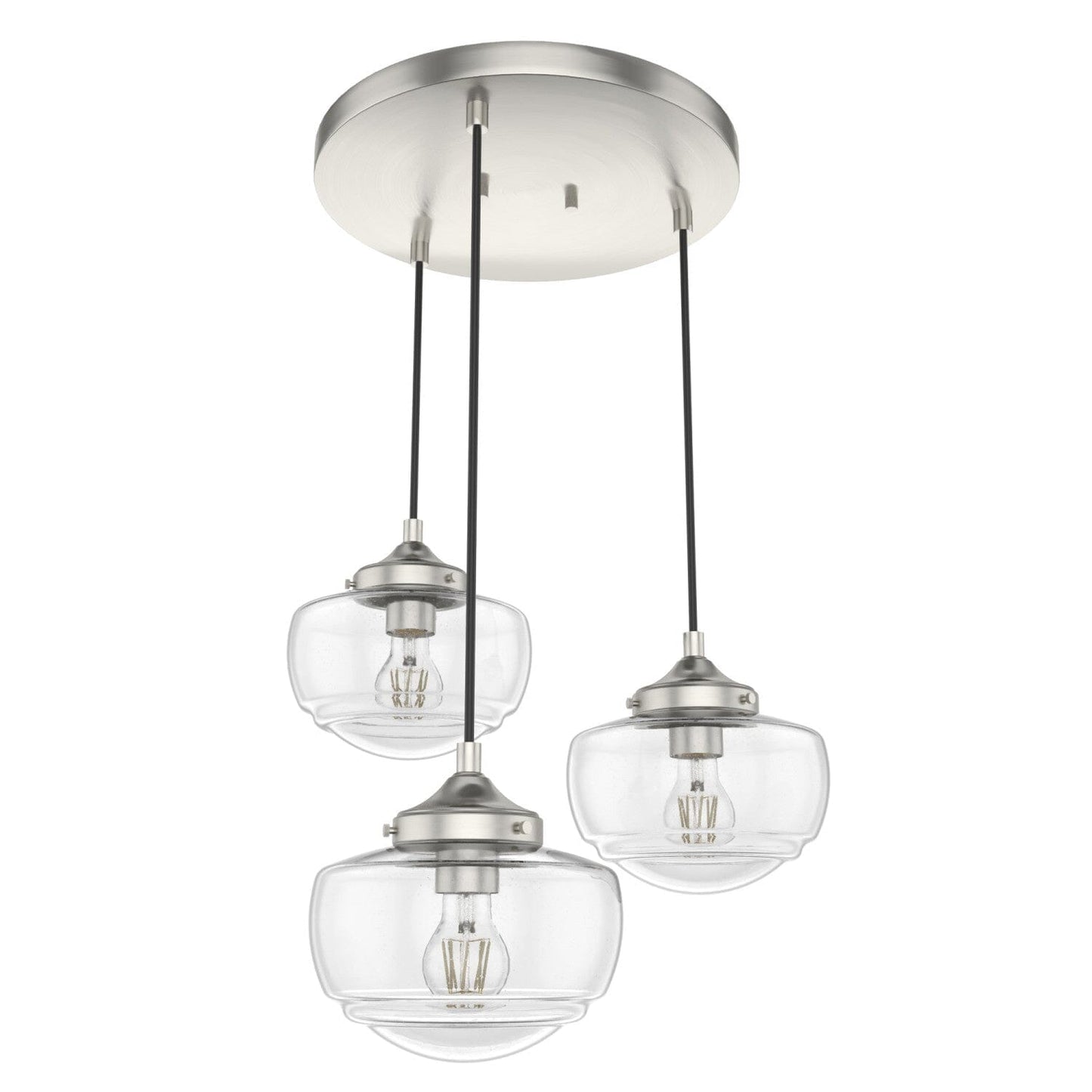 Saddle Creek Clear Seeded Glass 3 Light Round Pendant Cluster Lighting Hunter Brushed Nickel - Seeded 