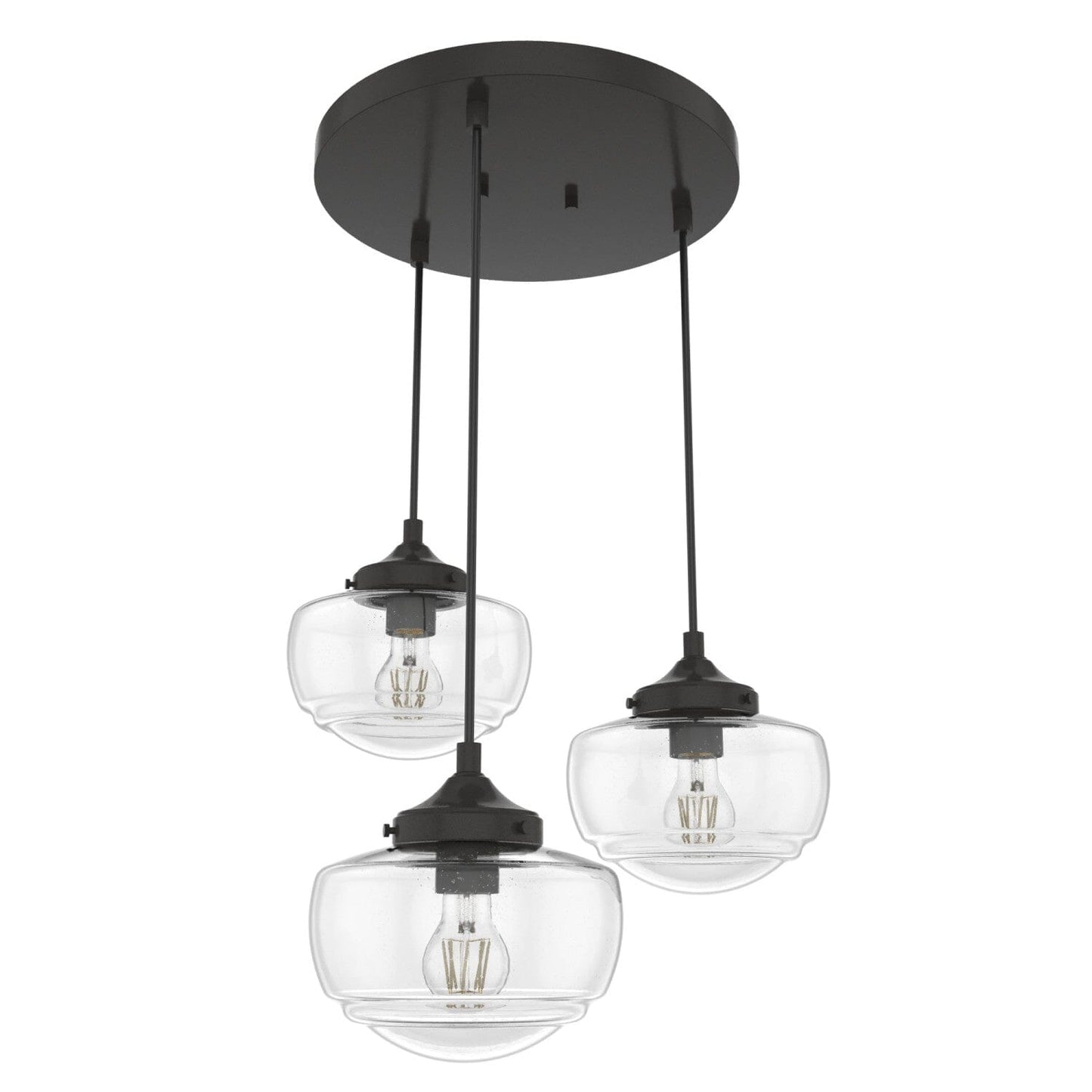 Saddle Creek Clear Seeded Glass 3 Light Round Pendant Cluster Lighting Hunter Noble Bronze - Seeded 