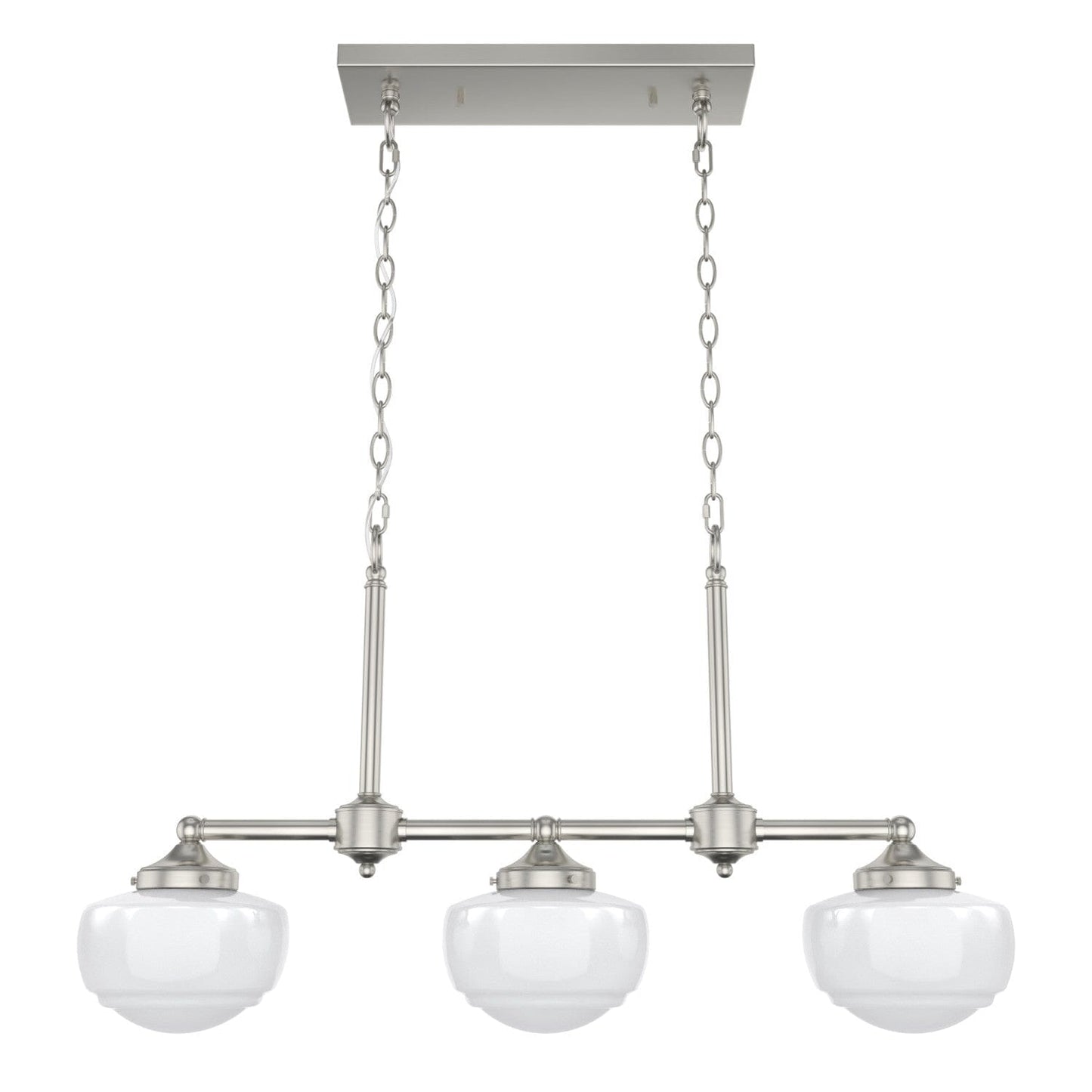 Saddle Creek Shiny Cased White Glass 3 Light Linear Chandelier Lighting Hunter Brushed Nickel - Cased White 