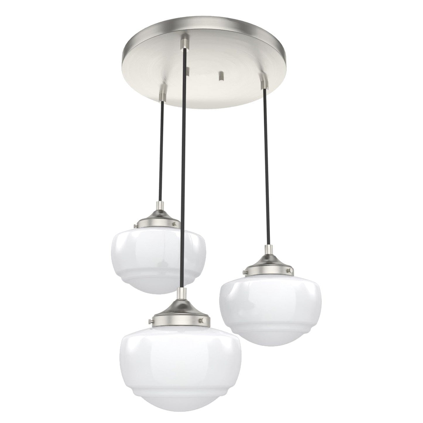 Saddle Creek Shiny Cased White Glass 3 Light Round Pendant Cluster Lighting Hunter Brushed Nickel - Cased White 