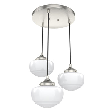 Saddle Creek Shiny Cased White Glass 3 Light Round Pendant Cluster Lighting Hunter Brushed Nickel - Cased White 