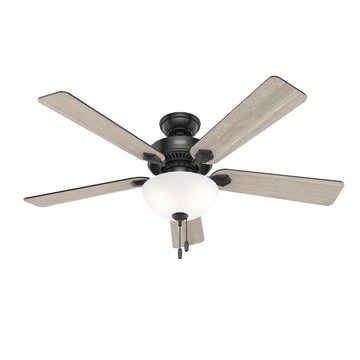 Swanson with LED Bowl 52 inch with Painted Cased White Glass Ceiling Fans Hunter Matte Black - Matte Black 
