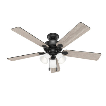Swanson with LED Light 52 inch with painted cased white glass Ceiling Fans Hunter Matte Black - Matte Black 
