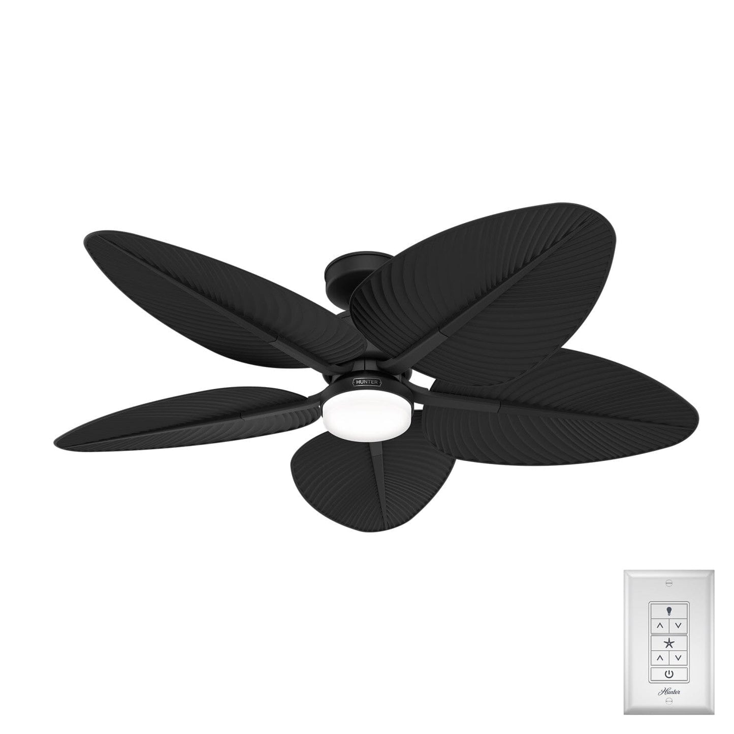 Tropic View Outdoor with LED Light 52 inch with Wall Control Ceiling Fans Hunter Matte Black - Matte Black 