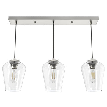 Vidria Clear Glass 3 Light Linear Pendant Cluster Lighting Hunter Brushed Nickel - Clear 