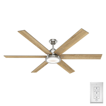 Warrant with LED Light 70 inch Ceiling Fans Hunter Brushed Nickel - Drifted Oak 